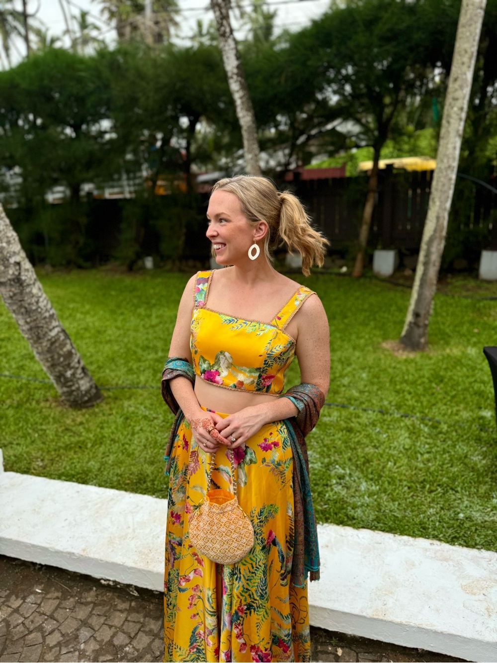 Yellow Floral Two-Piece Wedding Guest Dress by
